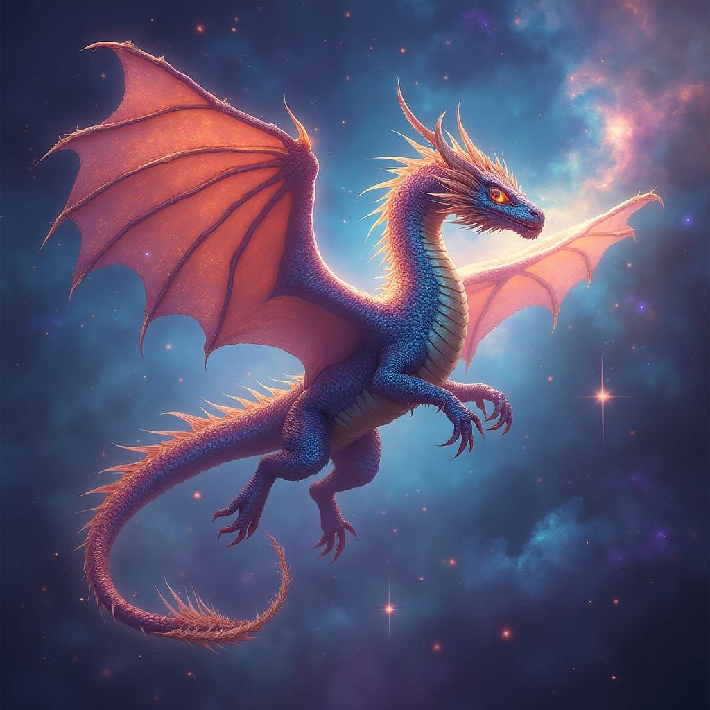Celestial Dragon Soars Through Vibrant Nebula