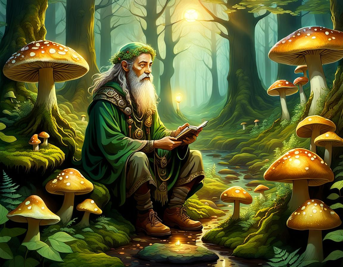 Druid Connecting with Nature in Fantasy Illustration