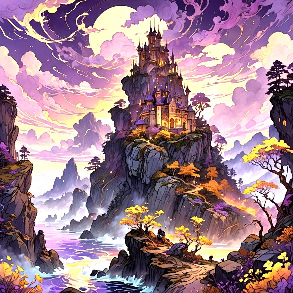 Floating Sky Islands in Dark Fantasy Style