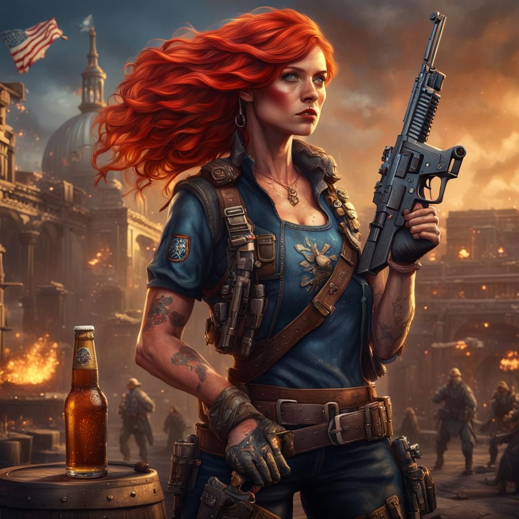Red Haired Lady with Guns: Fantasy Concept Art