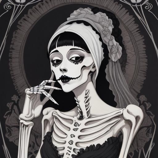 Skeleton Woman in Art Nouveau Style