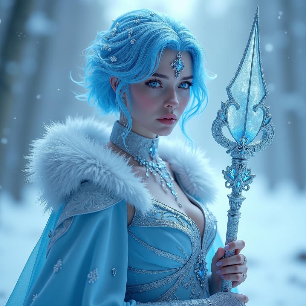 Ice Sorceress with Icy Crystals in Digital Art Style