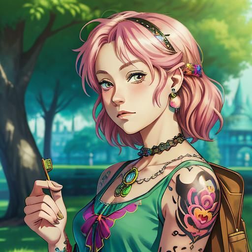 Pink hair punk girl portrait