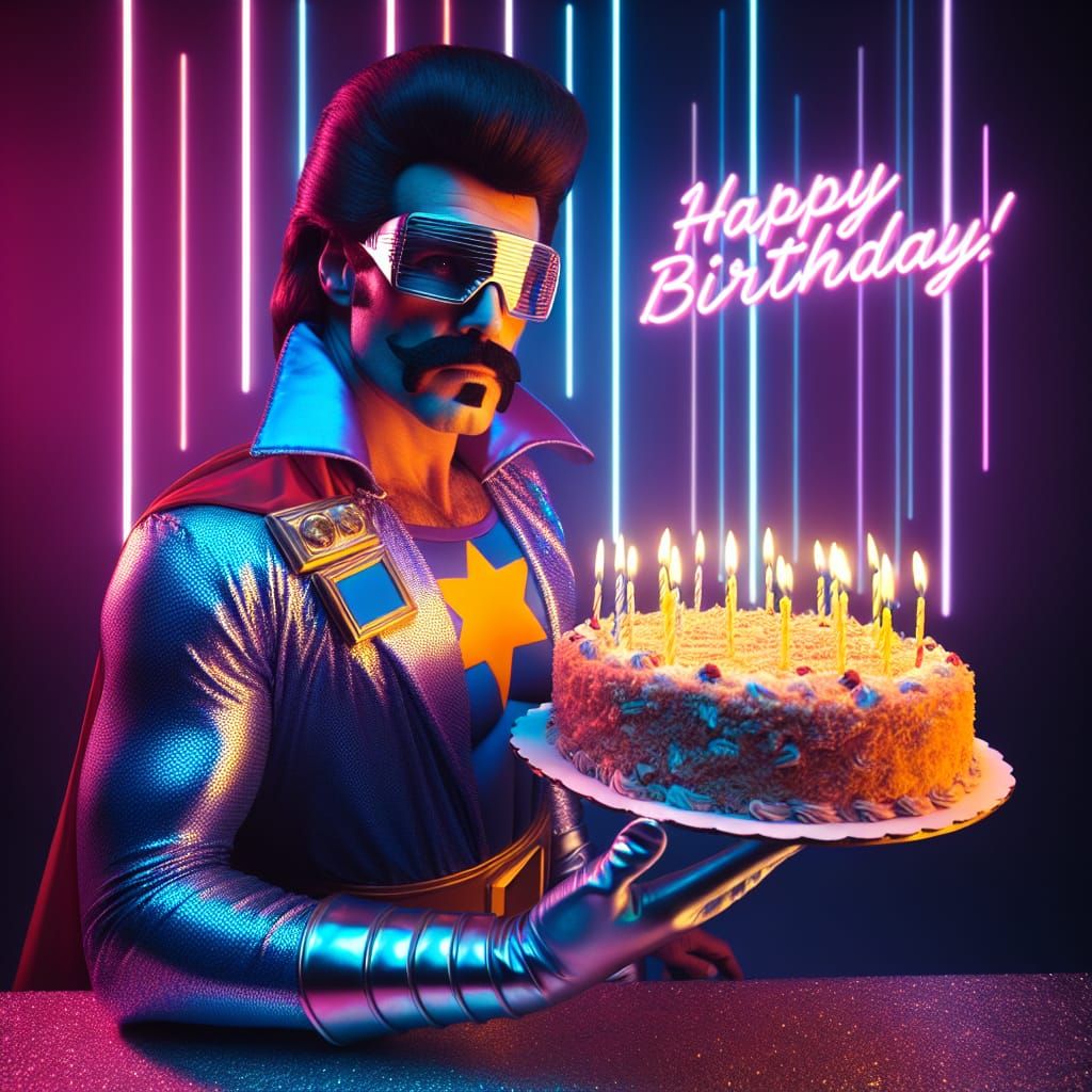 Rockstar Superhero Celebrates Birthday in Synthwave Style