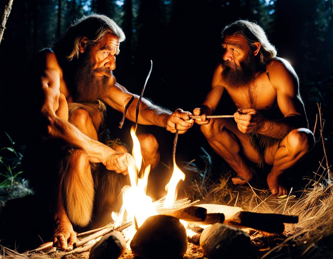 Neanderthal Man Creates Fire with Bow Drill