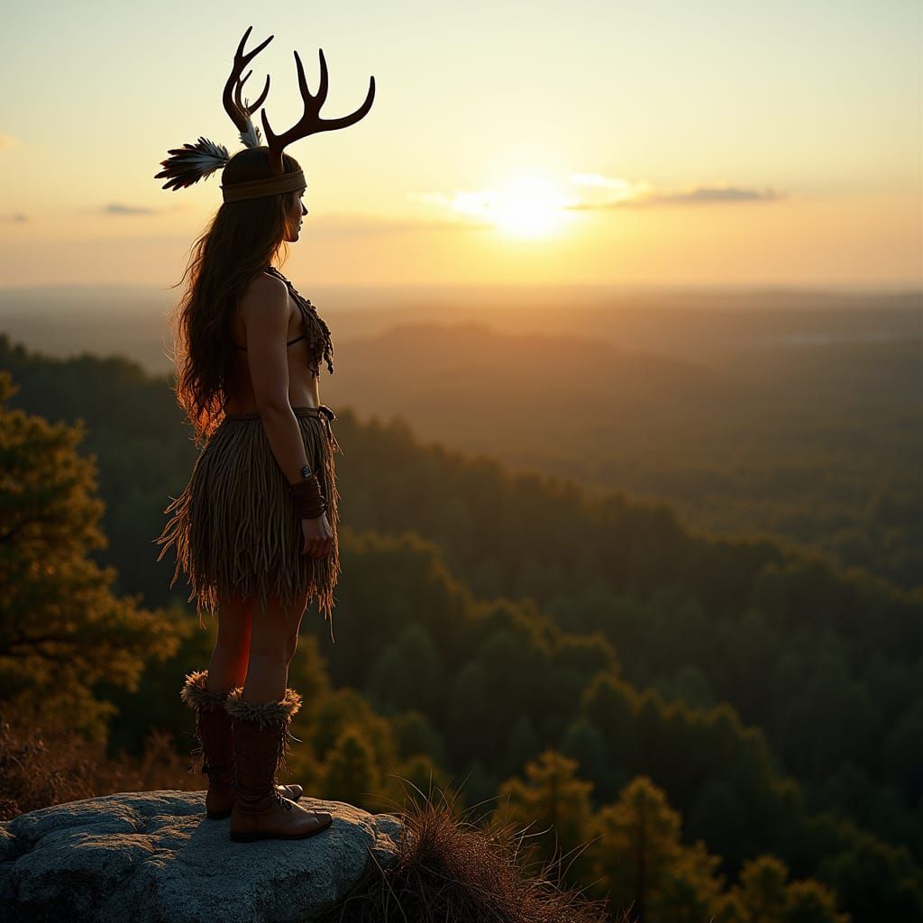 Ancient New York: Woman Gazing at Forested Landscape