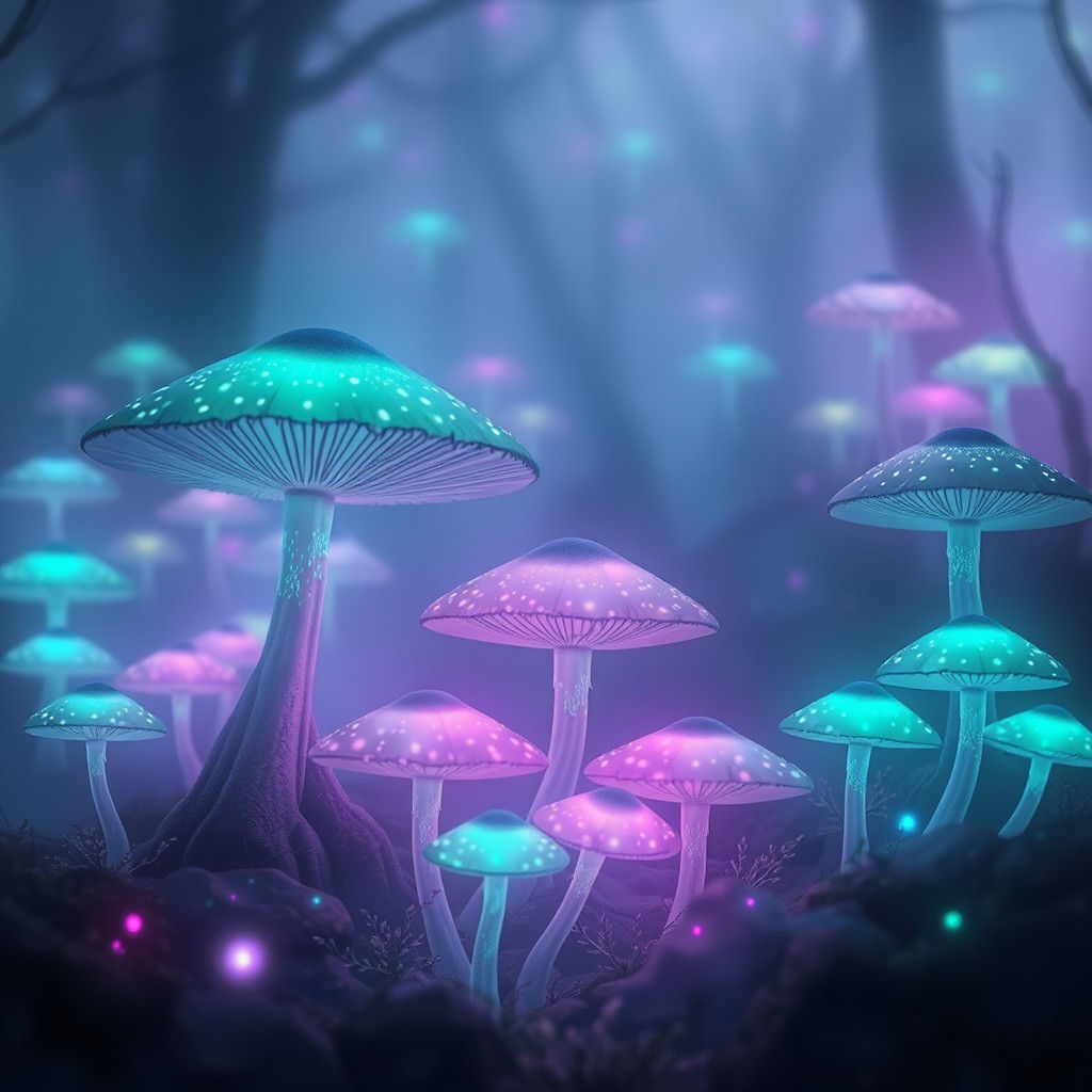Luminescent Mushroom Forest in Ethereal Dreamscape