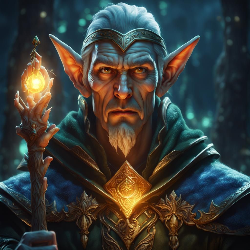 Elf Wizard Portrait with Glowing Staff