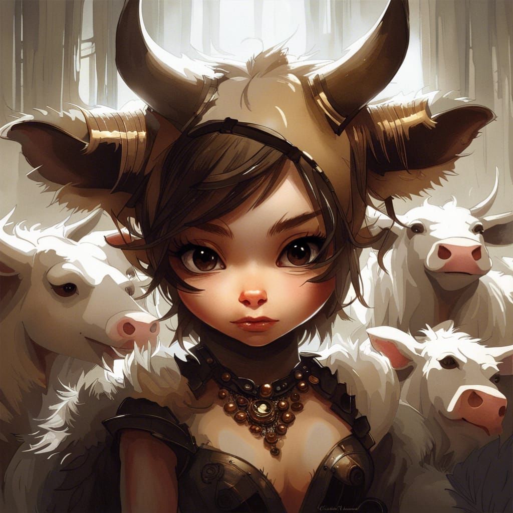Adorable Furry Cow Girl in Detailed Digital Art