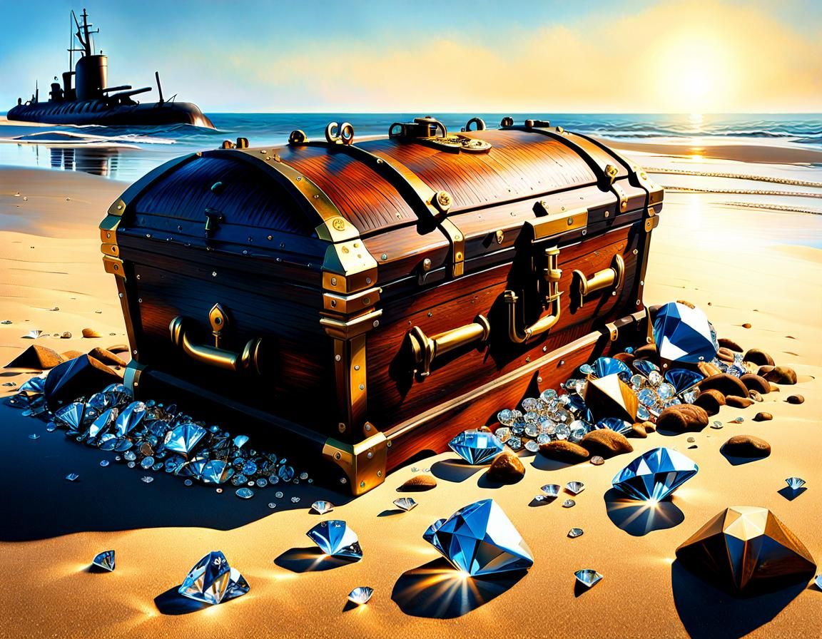 Wrecked Submarine and Treasure on Sandy Beach