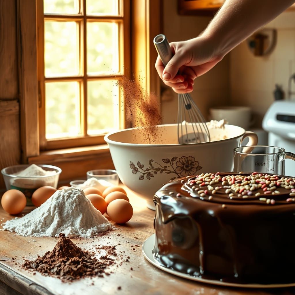 Warm Kitchen with Rich Chocolate Cake Ingredients