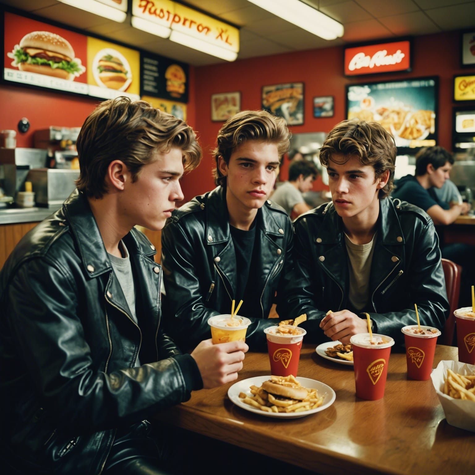 Teenage Boys Lunching in a Restaurant