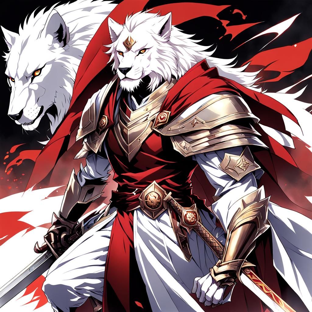 Anime Style Warrior and Wolf-Lion Companion