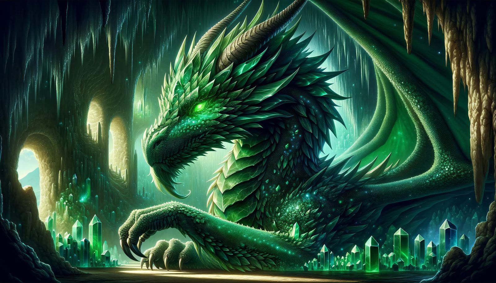 Majestic Emerald Dragon in Crystal Lair