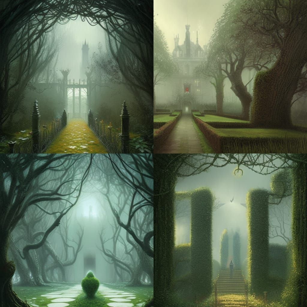 Sinister Enchanted Hedge Maze, Dark Fantasy Style