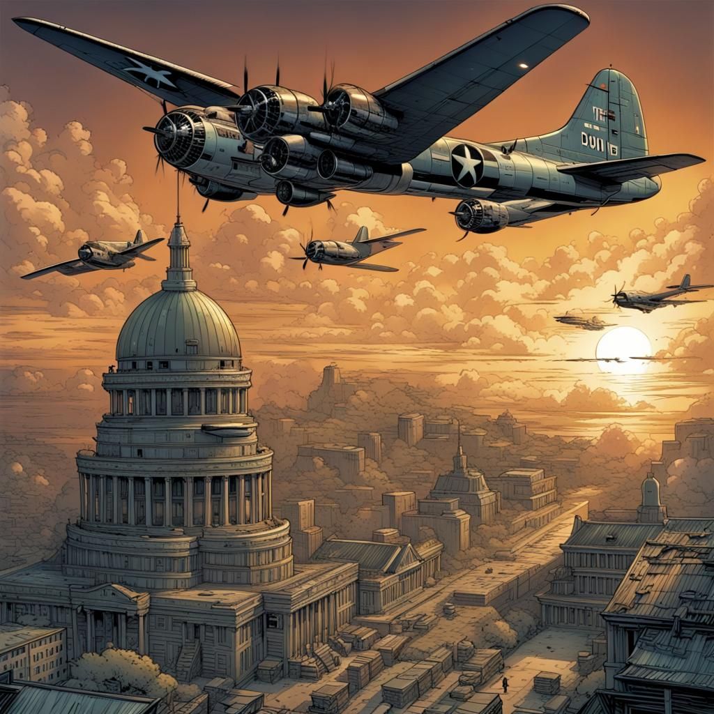 B-17 Flying Fortress in Comic Book Art Style
