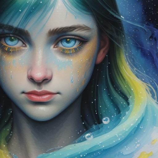 Close-Up of Colorful Eyes in Impressionist Gouache Style