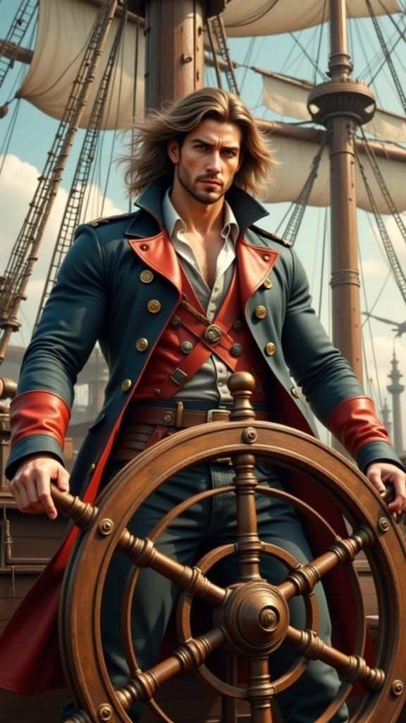 Pirate Captain in Detailed Fantasy Airship