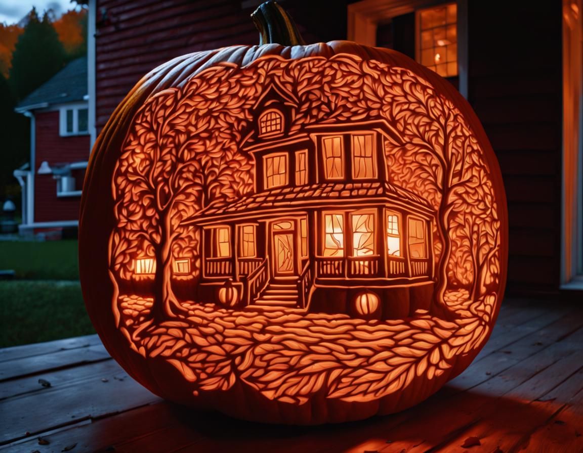 Autumn Pumpkin Carving with Warm Light