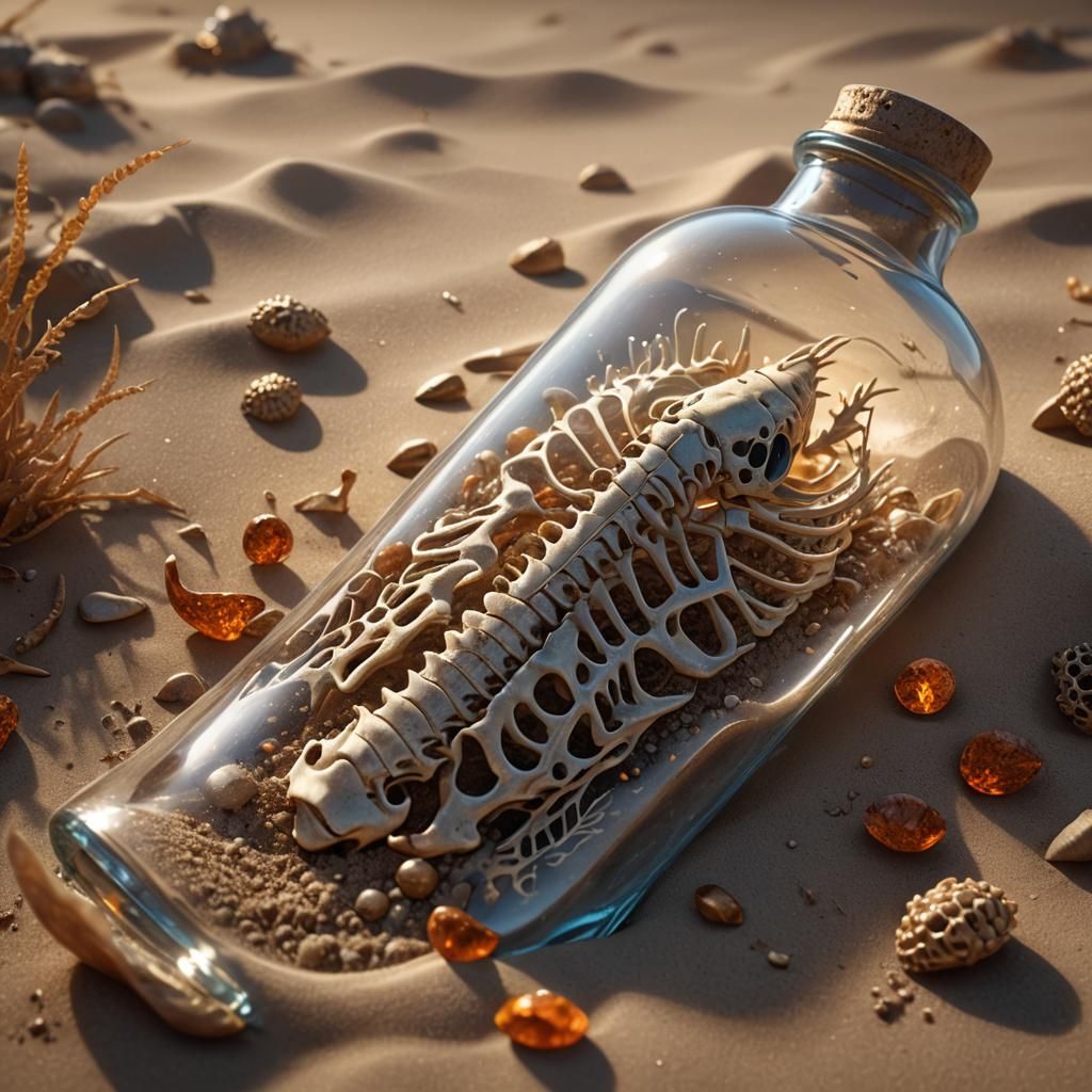 Fish Skeleton in Glass Bottle: Fantasy Concept Art