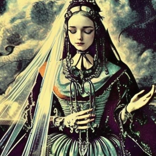 Victorian Bride with White Hair: Digital Matte Painting