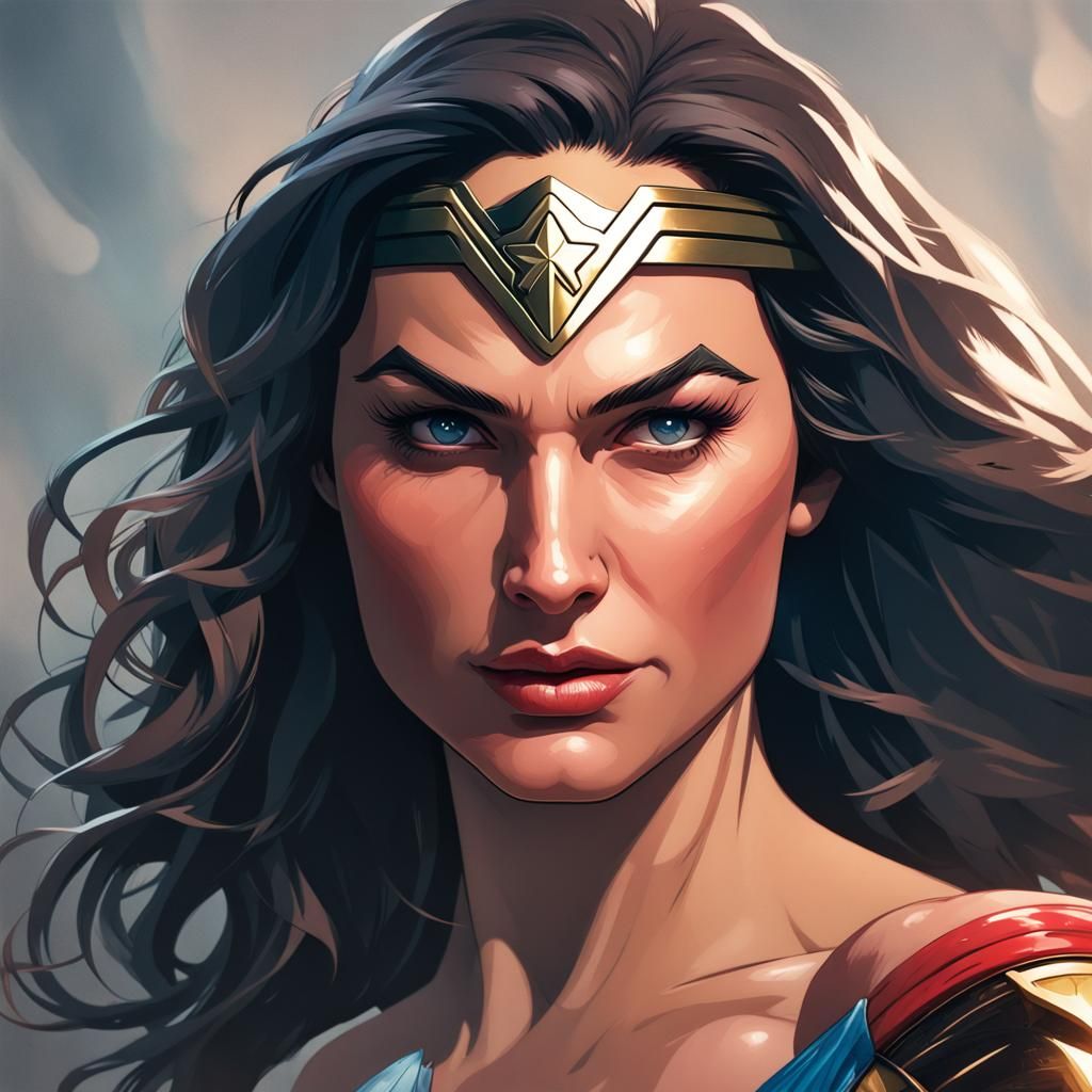 Wonder Woman Portrait in Hyperdetailed Style