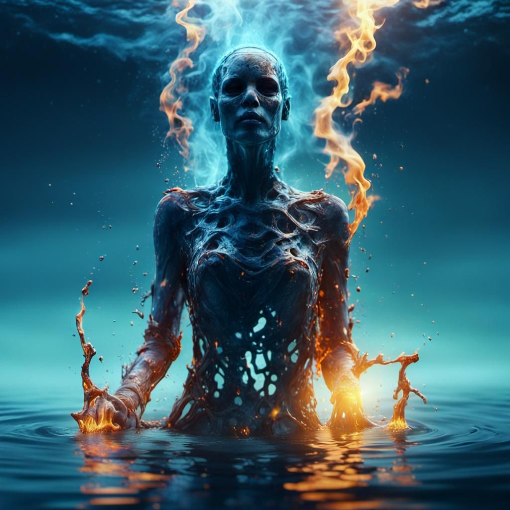 Burning Ghost Figure Above Water in 8K
