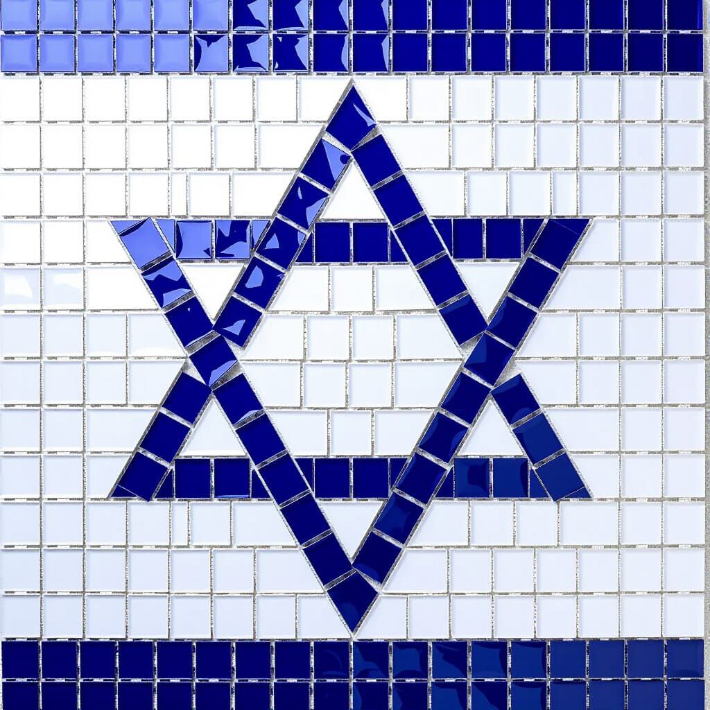 Israeli Flag Mosaic Art with Star of David