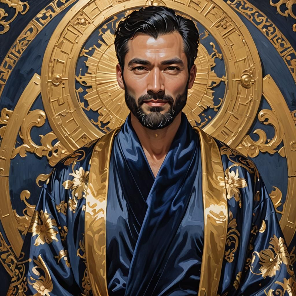 Serene Man with Halo in Neo-Expressionist Impasto Style