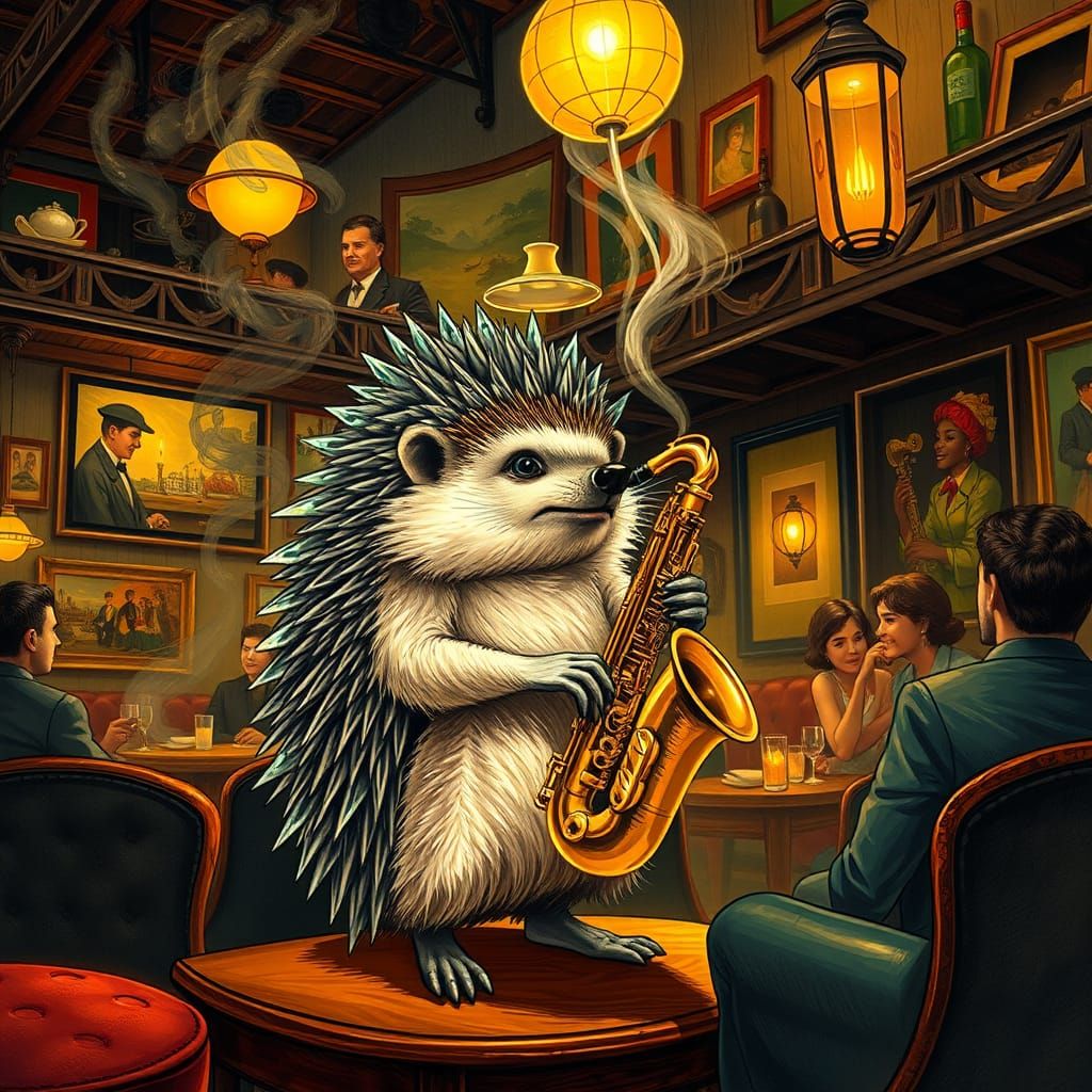 Hedgehog Saxophonist in New Orleans Jazz Bar