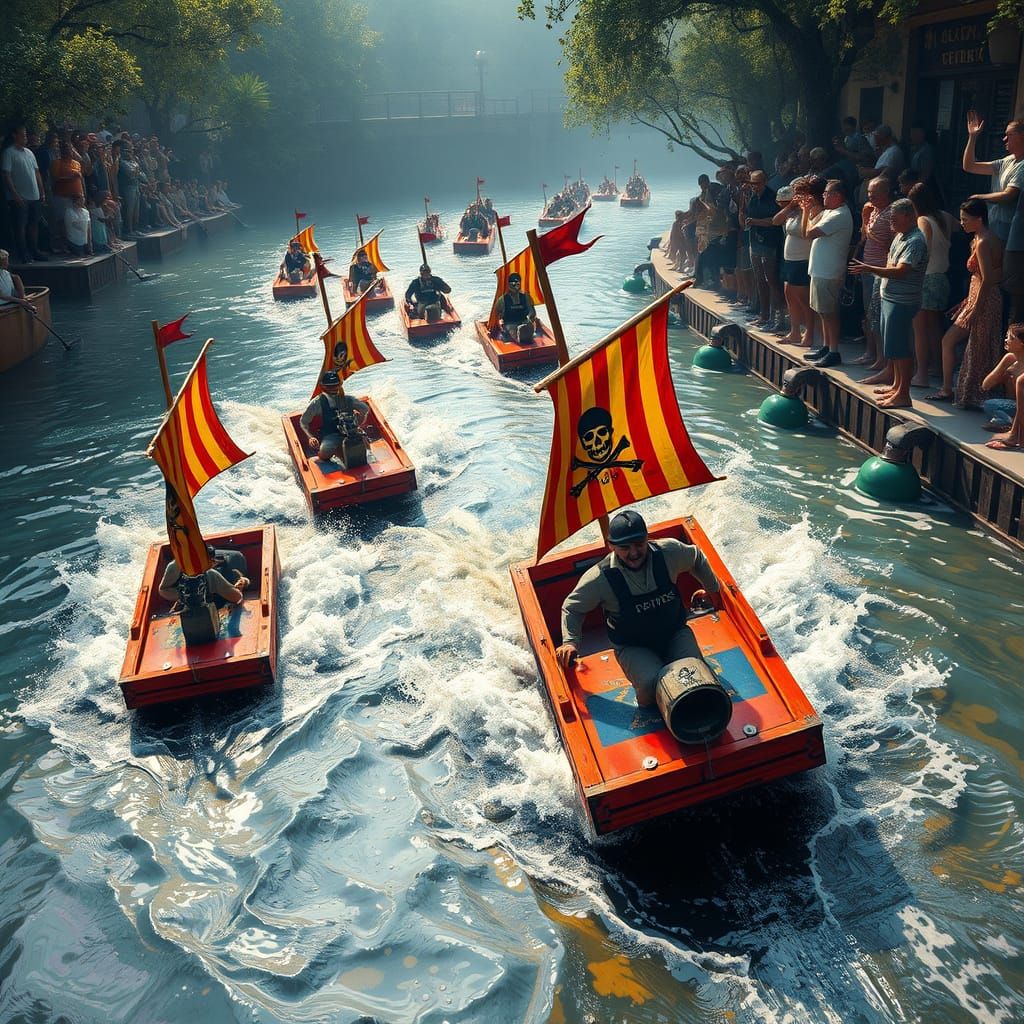 Pirate Soapbox Ships Capsize in a Vibrant, Surrealist River ...
