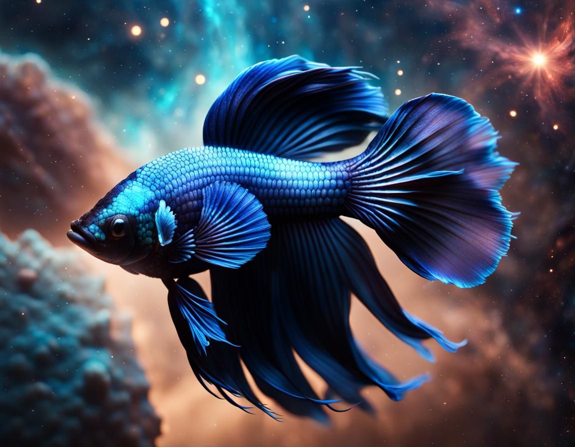 Betta Fish Swimming Through Cosmic Nebulas