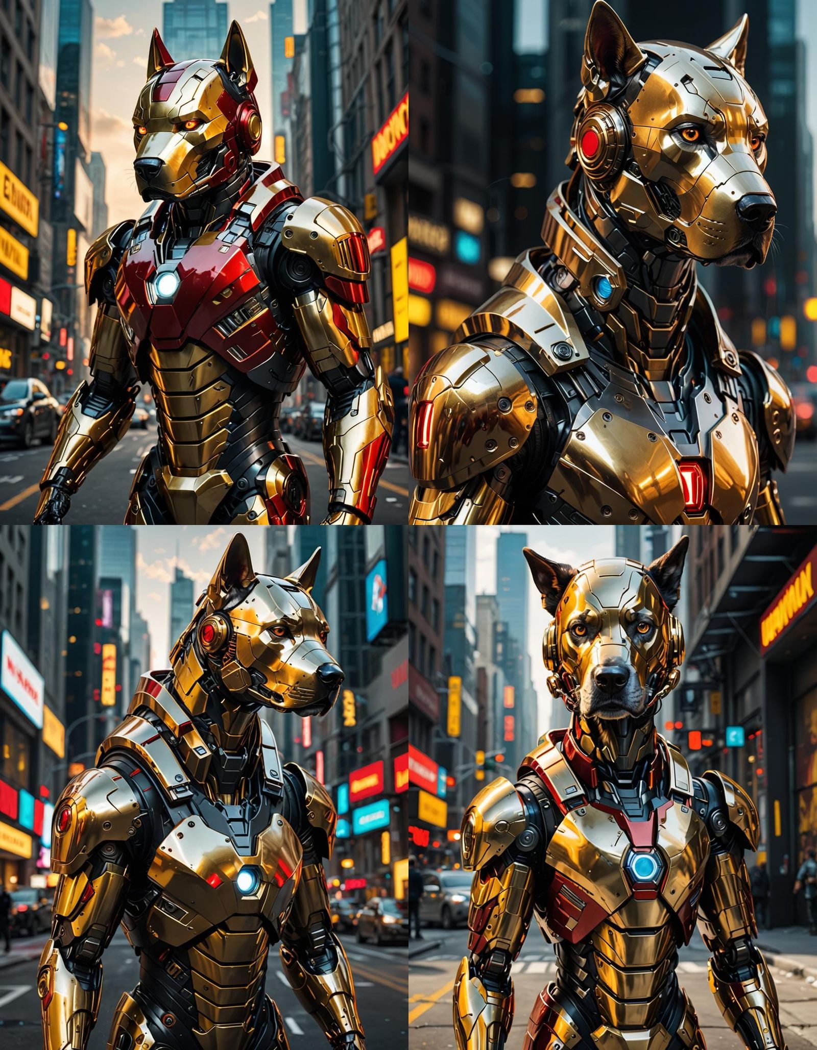 A Cyberpunk Dog wearing bionic helmet