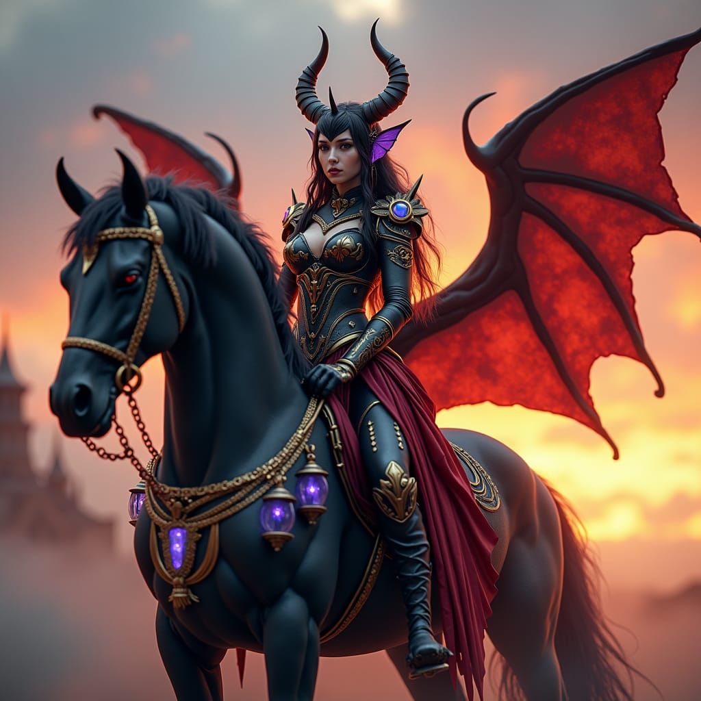 Gothic Devil Girl on Obsidian Steed