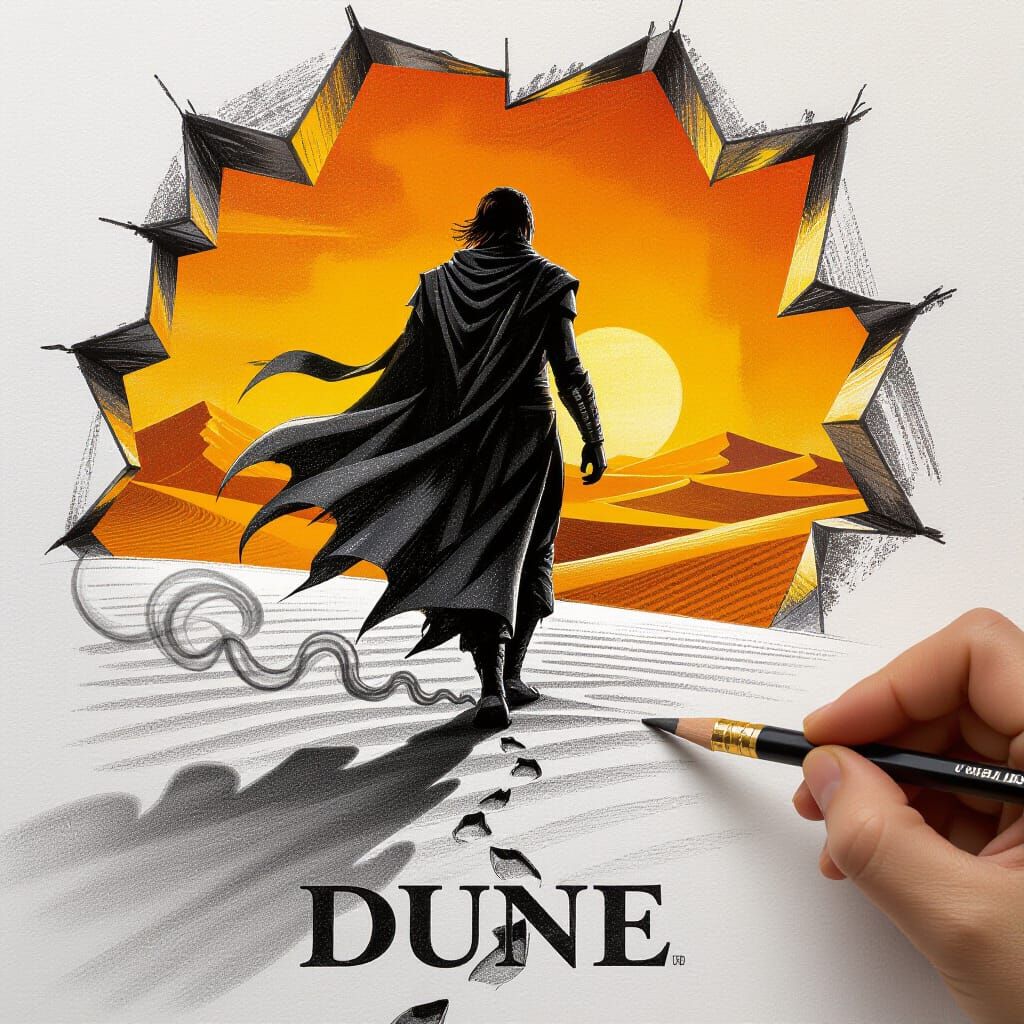 Dune Film Poster Reimagined as Charcoal Sketch