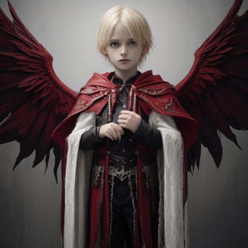 Fallen Angel Boy with Red Wings
