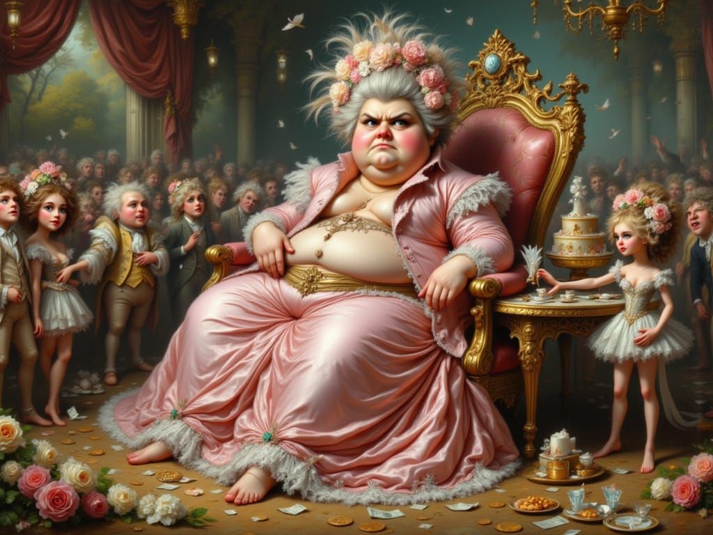 Grandiose Rococo Scene with a Regal Trump-Inspired Noblewoma...