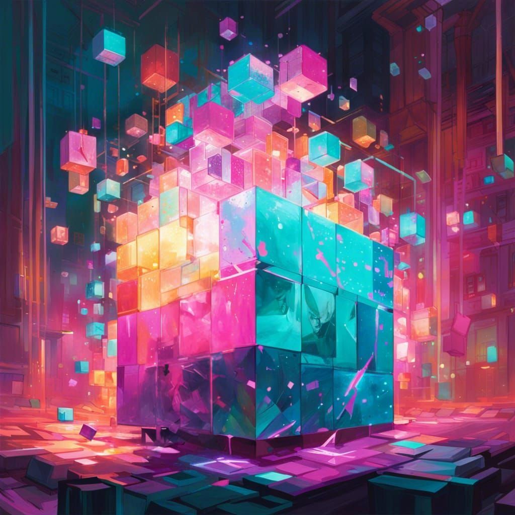 Glowing Cube Inside Dungeon: Digital Art