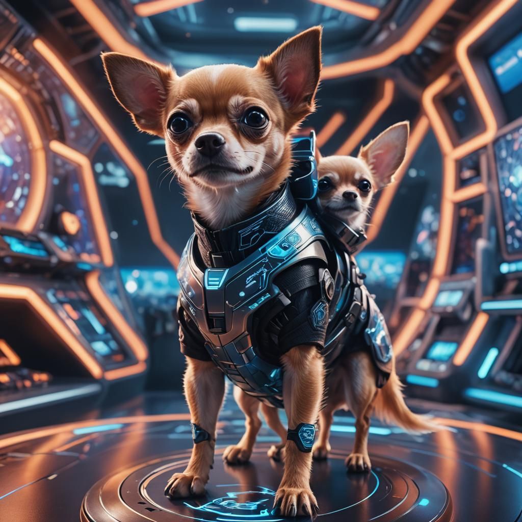 Chihuahua with Human Face in Sci-Fi Setting