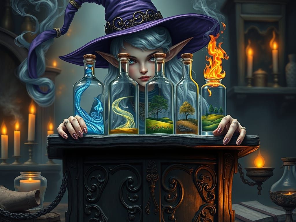 Mystical Alchemist Contemplates Elemental Forces