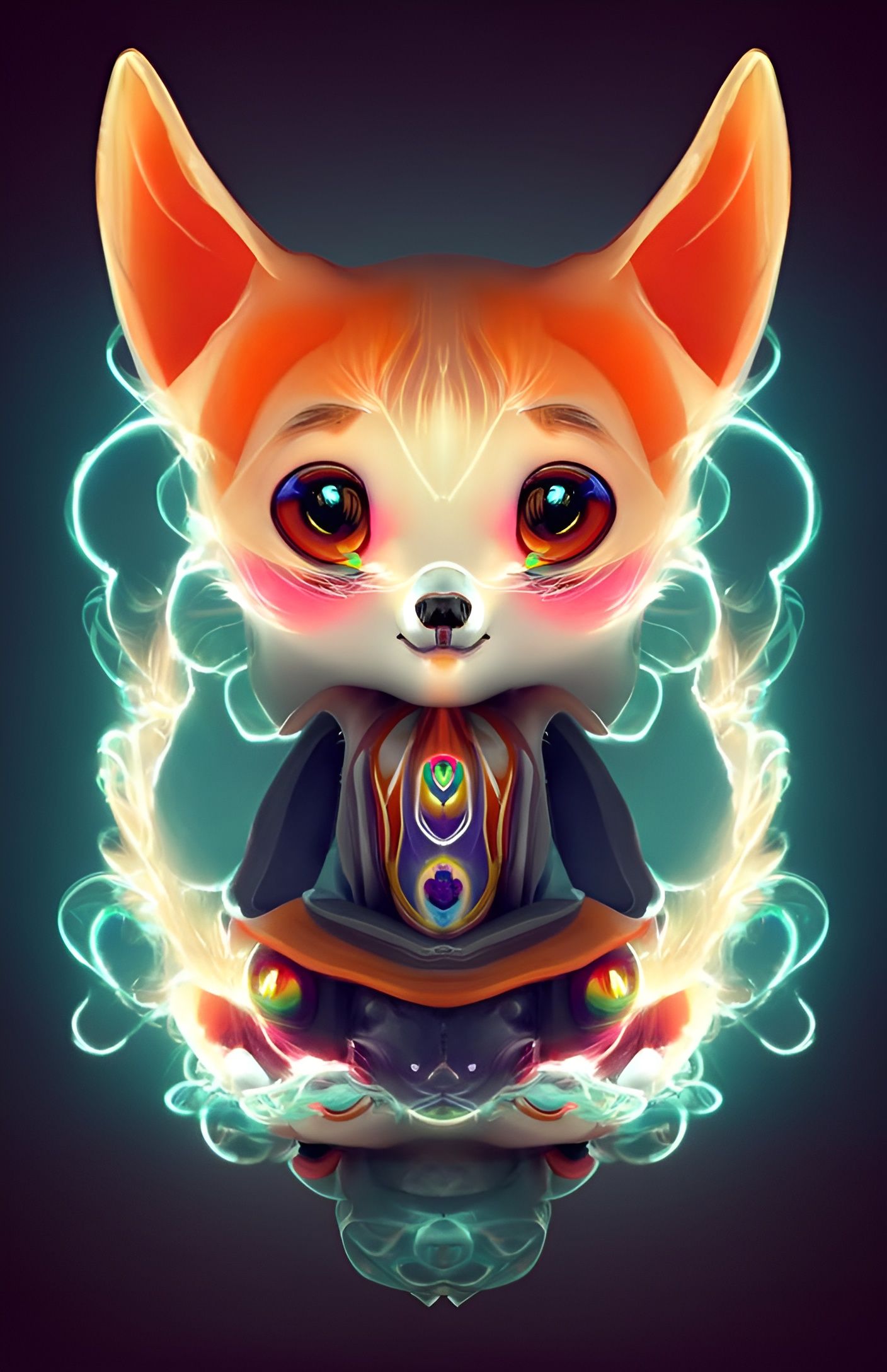 Cute Chibi Fox Wizard on a Cloud in 3D