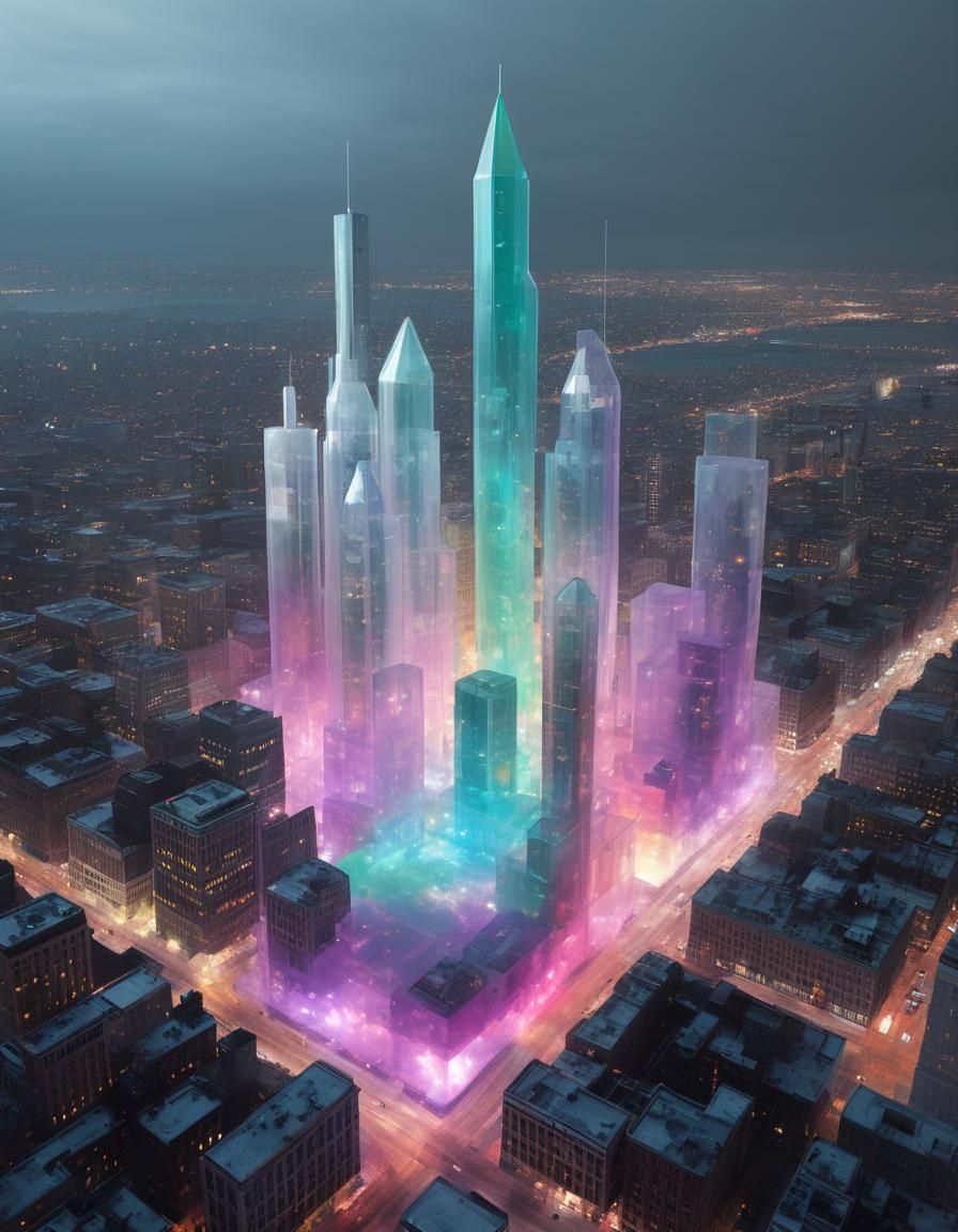 Cityscape in Galaxy Glass with Atmospheric Perspective