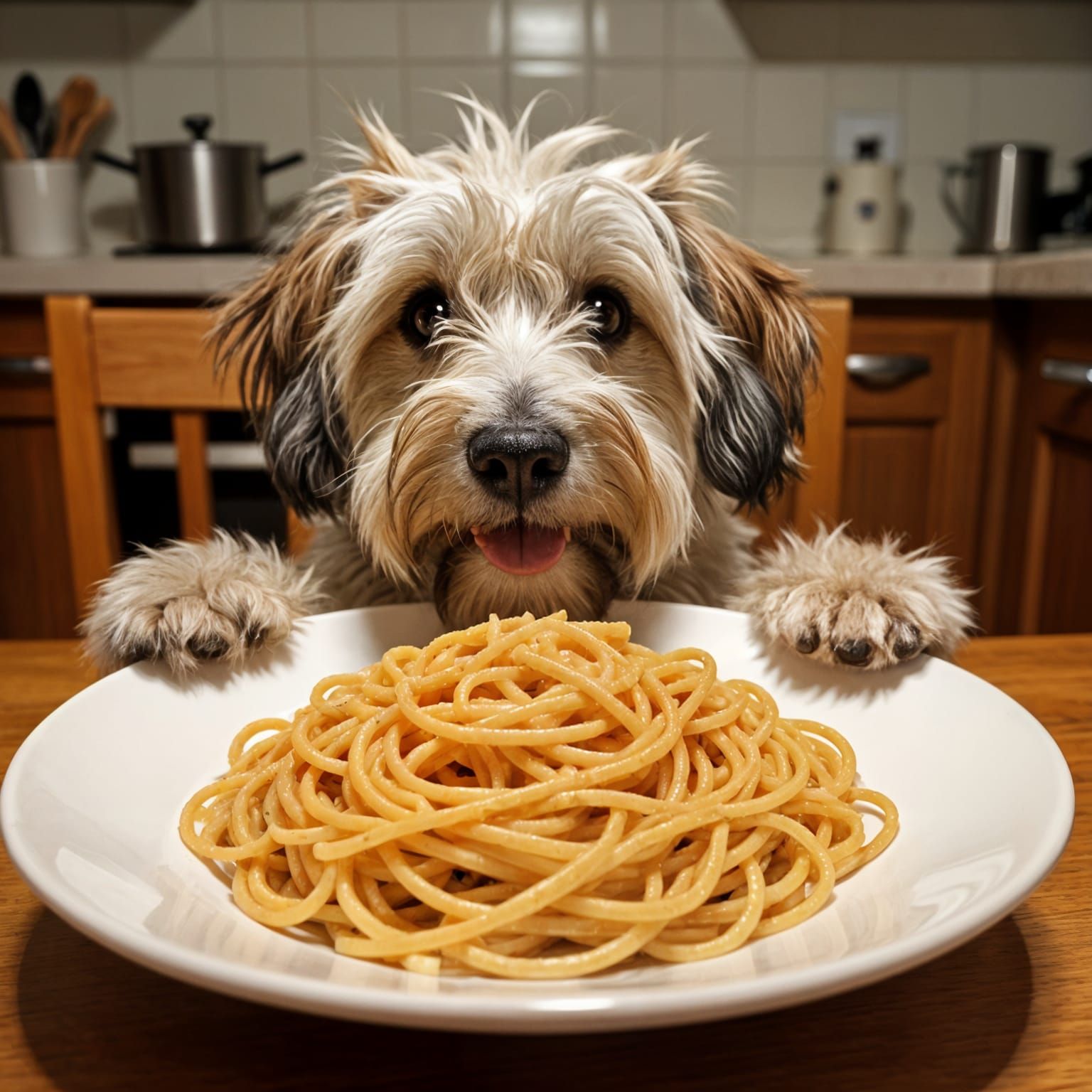 Hungry Dog Selfies with Spaghetti