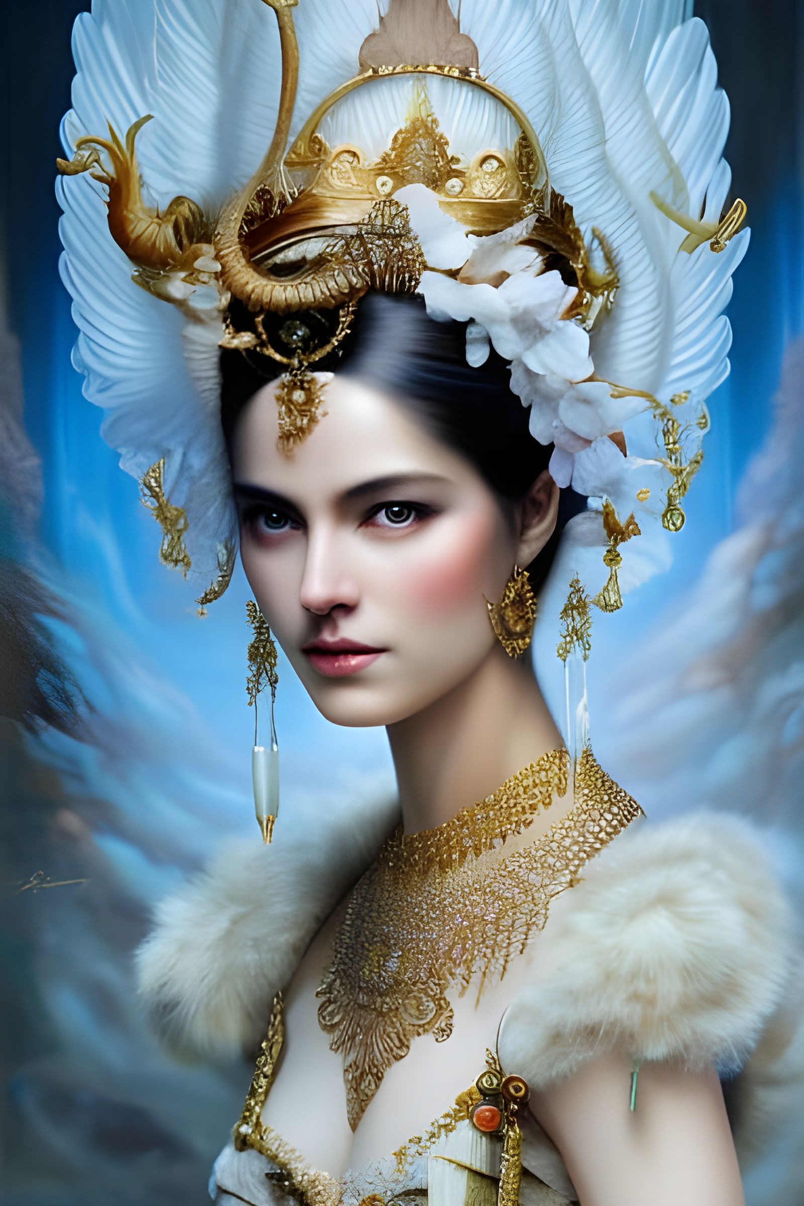 Swan Goddess Portrait in Fantasy Art Style