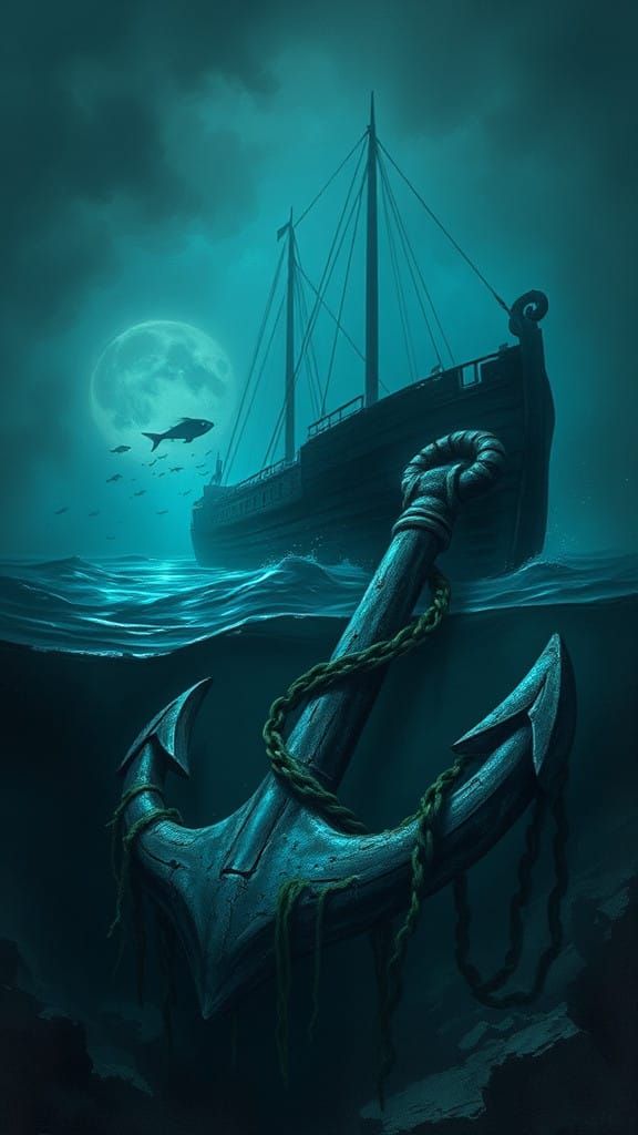 Abandoned Shipwreck at Ocean Floor in Dark Fantasy