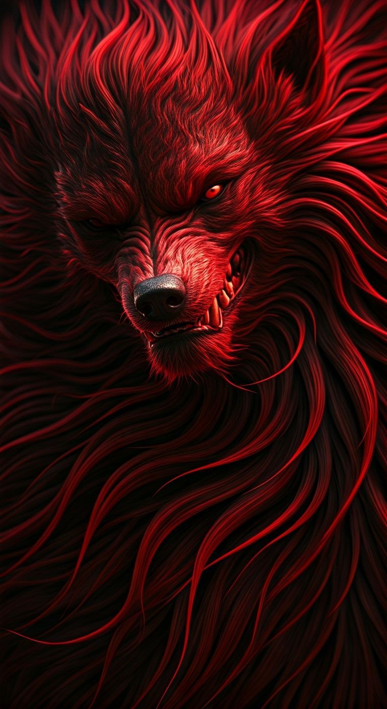 Crimson Graffiti Werewolf in Dark, Chaotic 3D Render