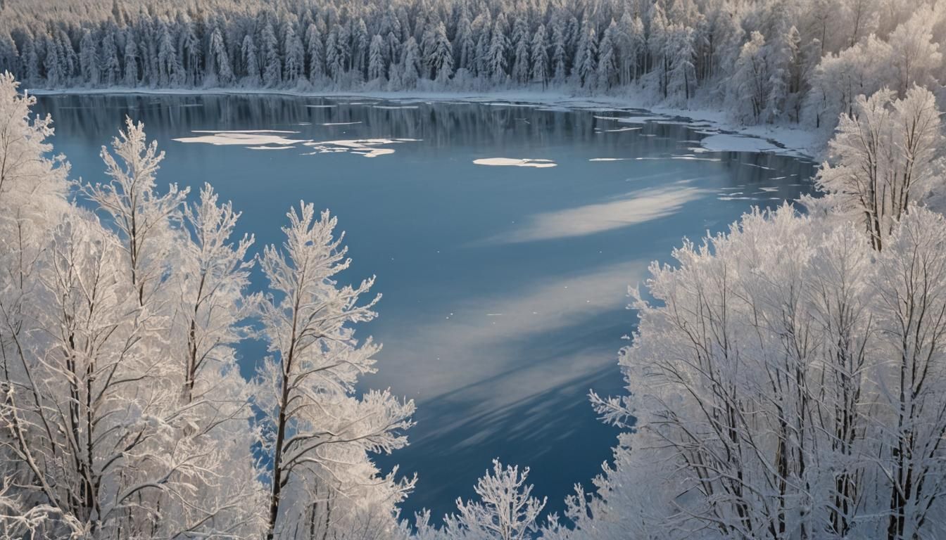 Frozen Lake Winter Cabin in Detailed Matte Painting