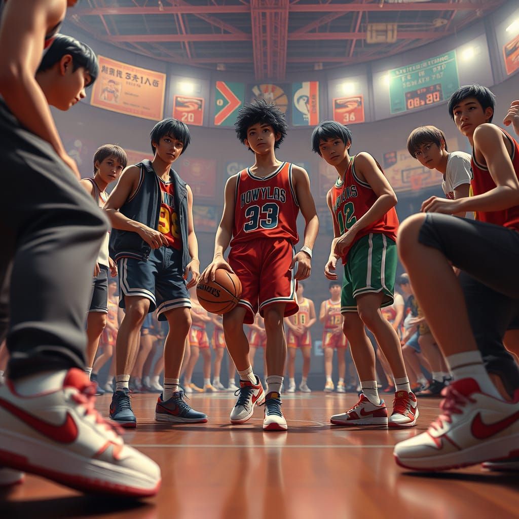 1970s Anime Basketball Scene in 3D
