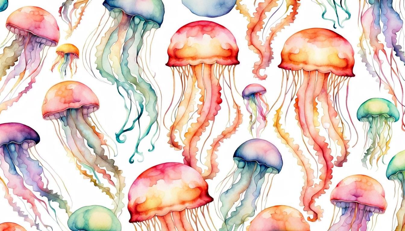 Pastel Jellyfish Seamless Pattern in Watercolor Style