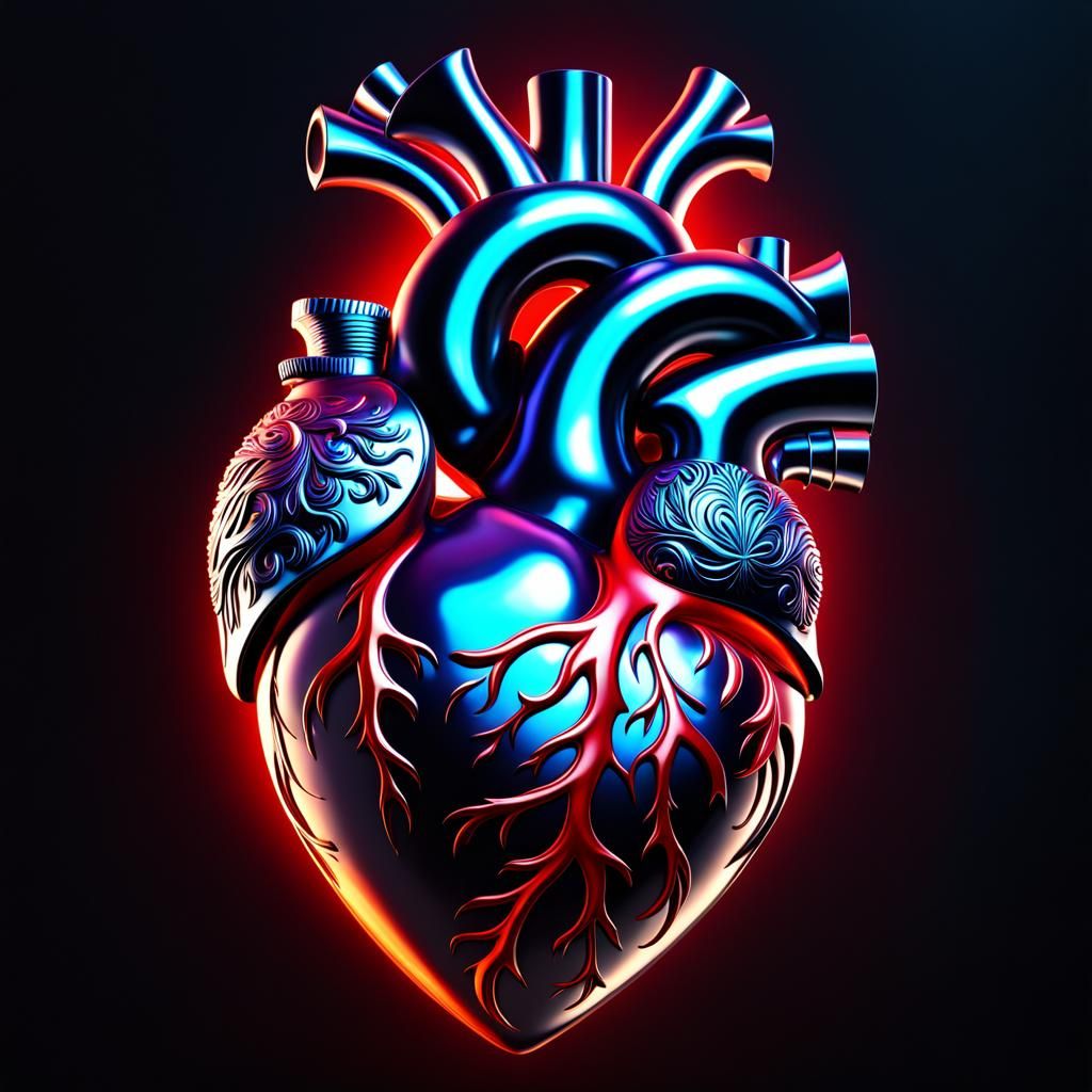Holographic Human Heart in Baroque Airbrush Style